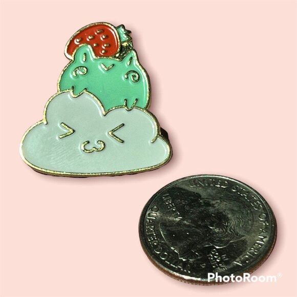 Super Kawaii Strawberry Frog and Cloud Enamel Pin - Picture 3 of 4